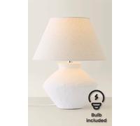 Valuelights Austin White Linen Shade Distressed Ceramic Table Lamp With Bulb White