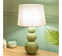 Valuelights Avery Green Ceramic Stacked Balls Table Lamp With A White Tapered Fabric Shade - Bulbs Included