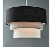 MiniSun | Round Modern 3 Tier Fabric Ceiling Pendant Light Shades in Black | Pendant Lights, Home Décor & Improvement Essential | Set of 2 | Includes 10W GLS Bulb