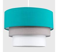 Pair of - Modern Round 3 Tier Turquoise Teal, Grey and White Fabric Ceiling Light Shades - Complete with 10w LED GLS Bulbs [3000K Warm White]