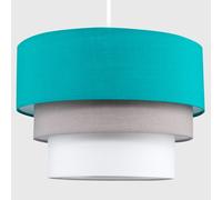 MiniSun | Pair of Modern Round 3 Tier Turquoise Teal, Grey and White Fabric Ceiling Light Shades Complete with 10w LED GLS Bulbs | Shades & Home Improvements Essential | 30cm Shade Width