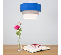 MiniSun | Round Modern 3 Tier Fabric Ceiling Pendant Light Shade in Blue | Pendant Lights, Home Décor & Improvement Essential | Includes 10W GLS Bulb