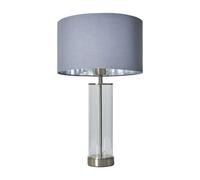 MiniSun | Contemporary Brushed Chrome & Clear Tube Table Lamp with a Grey/Chrome Cylinder Shade | Home Décor, Bedside & Desk Lamp
