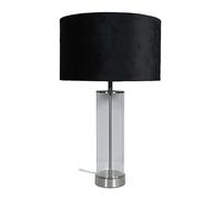 ValueLights Balan Brushed Chrome & Clear Tube Table Lamp with Medium Velvet Reni Shade Chrome