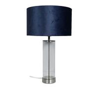 ValueLights Balan Brushed Chrome & Clear Tube Table Lamp with Medium Velvet Reni Shade Chrome