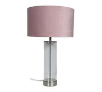 ValueLights Balan Brushed Chrome & Clear Tube Table Lamp with Medium Velvet Reni Shade Chrome