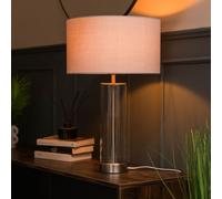 Valuelights Balan Brushed Chrome Table Lamp With Grey Drum Shade