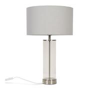 ValueLights Balan Brushed Chrome Table Lamp with Fabric Drum Lamp Shade in Pale Grey ValueLights Pale Grey
