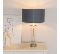 ValueLights Balan Charcoal and Chrome Shade Glass Table Lamp & Bulb