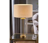Valuelights Balan Cream Boucle Fabric Shade Brushed Gold Trim Glass Table Lamp