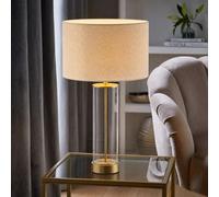 Valuelights Balan Cream Boucle Fabric Shade Brushed Gold Trim Glass Table Lamp