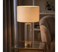 Valuelights Balan Cream Boucle Fabric Shade Gold Trim Table Lamp With Bulb