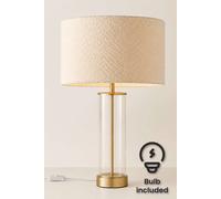 Valuelights Balan Cream Boucle Fabric Shade Gold Trim Glass Table Lamp With Bulb