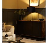 Valuelights Balan Glass And Brushed Chrome Table Lamp With Velvet Drum Lamp Shade And Led Bulb In Black Black One Size