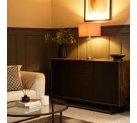 Balan Glass and Brushed Chrome Table Lamp with Velvet Drum Lamp Shade and LED Bulb ValueLights Mid Grey One Size