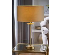 MiniSun | Contemporary Matt Gold & Clear Tube Table Lamp with a Cream Cylinder Shade | Home Décor, Bedside & Desk Lamp