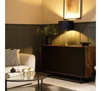 Valuelights Balan Glass And Matt Gold Table Lamp With Velvet Drum Lamp Shade In Black Black One Size