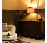 Balan Glass and Brushed Chrome Table Lamp with Velvet Drum Lamp Shade and LED Bulb ValueLights Mid Grey One Size