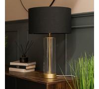 MiniSun | Contemporary Matt Gold & Clear Tube Table Lamp with a White Cylinder Shade | Home Décor, Bedside & Desk Lamp