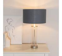 ValueLights Balan Charcoal and Chrome Shade Glass Table Lamp & Bulb