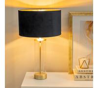Valuelights Balan Glass With Gold Table Lamp And Black Velvet With Metallic Gold Inner Lamp Shade And Led Bulb
