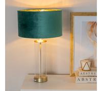 Valuelights Balan Glass With Gold Table Lamp And Forest Green Velvet With Metallic Gold Inner Lamp Shade