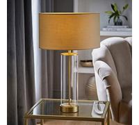 MiniSun | Contemporary Matt Gold & Clear Tube Table Lamp with a Cream Cylinder Shade | Home Décor, Bedside & Desk Lamp