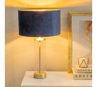 ValueLights Balan Navy Velvet & Gold Shade Glass Gold Table Lamp & Bulb