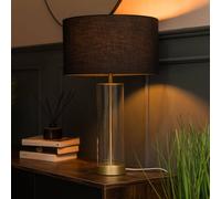 Contemporary Matt Gold & Clear Tube Table Lamp with a Black Cylinder Shade - Complete with a 4w LED Globe Bulb [3000K Warm White]