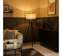 Barbro Black Wood Tripod Floor Light Lamp with Drum Shade ValueLights Beige One Size