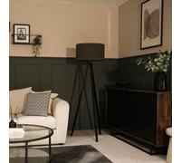 Valuelights Barbro Black Tripod Floor Lamp With Charcoal Boucle Shade