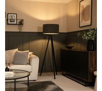 Valuelights Barbro Black Tripod Floor Lamp With Charcoal Boucle Shade And Bulb