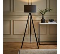 Barbro Black Wood Tripod Floor Light Lamp with Reni Drum Shade ValueLights Grey One Size