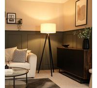 Valuelights Barbro Black Tripod Floor Lamp With Cream Boucle Shade And Bulb