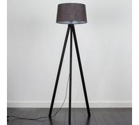 Valuelights Barbro Black Tripod Floor Lamp With Grey Linen Tapered Shade And Bulb