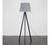 Valuelights Barbro Black Tripod Floor Lamp With Grey Tapered Shade And Bulb