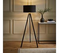 Barbro Black Wood Tripod Floor Light Lamp with Reni Drum Shade ValueLights Metallic Gold One Size
