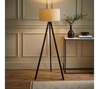 Barbro Black Wood Tripod Floor Light Lamp with Reni Drum Shade ValueLights Natural One Size