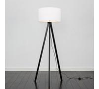 Valuelights Barbro Black Tripod Floor Lamp With White Drum Shade And Bulb