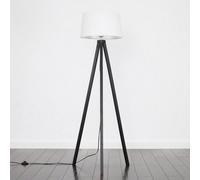 Valuelights Barbro Black Tripod Floor Lamp With White Linen Tapered Shade And Bulb