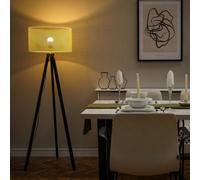 Valuelights Barbro Black Tripod Floor Lamp With Wicker Shade And Bulb