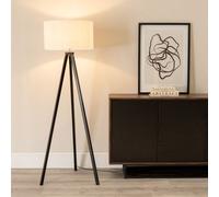 ValueLights Barbro Linen White Trim Drum Shade White Tripod Floor Lamp