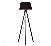 MiniSun Modern Black Wood Tripod Design Floor Lamp with a Matt Black/Copper Geometric Shade