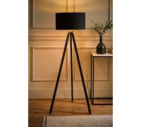 Barbro Black Wood Tripod Floor Lamp with Black Gold Shade and LED Bulb ValueLights Black One Size