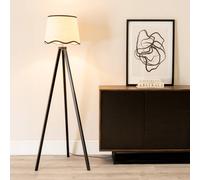 Barbro Black Wood Tripod Floor Lamp with Linen Scallop Edge Shade and LED Bulb ValueLights Black One Size