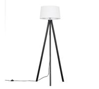Valuelights Barbro Black Wood Tripod Floor Lamp With Linen Tapered Shade In White White