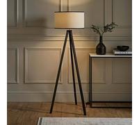 Valuelights Barbro Black Wood Tripod Floor Lamp With Linen Trim Shade And Bulb Black One Size