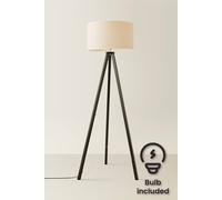 ValueLights | Black Wood Tripod Floor Lamp with White Trim Drum Shade Living Room Lounge Light | Floor Lamps, Home Décor & Improvement Essential | Included LED Bulb