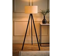 ValueLights Barbro Linen White Trim Drum Shade White Floor Lamp & Bulb