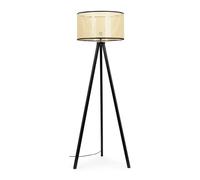 Valuelights Barbro Black Wood Tripod Floor Light Lamp With Drum Shade In Beige Beige One Size